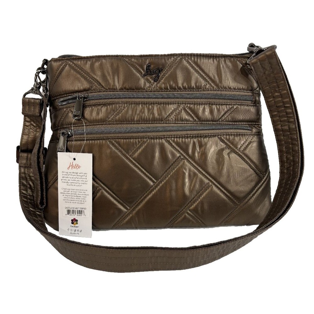 NWT Lug Dazzle Women’s Crossbody Wristlet Purse  Metallic Espresso Brown Bag New